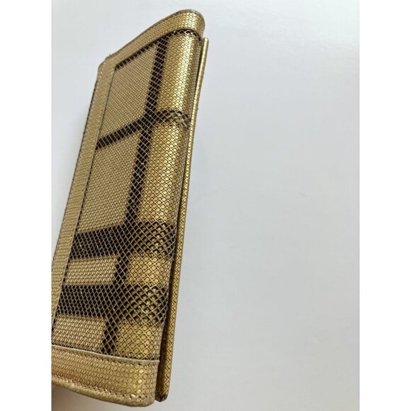 Burberry Haymarket Check Canvas Gold Leather Wallet Card Holder - Picture 7 of 10